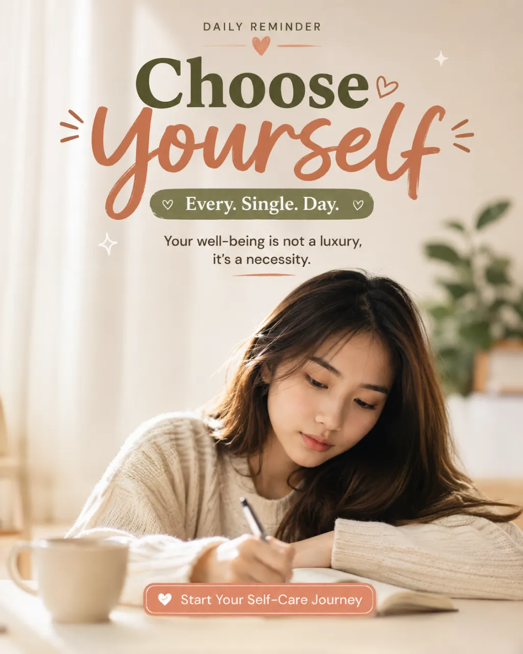 Social post: Choose yourself every single day — your well-being is a necessity
