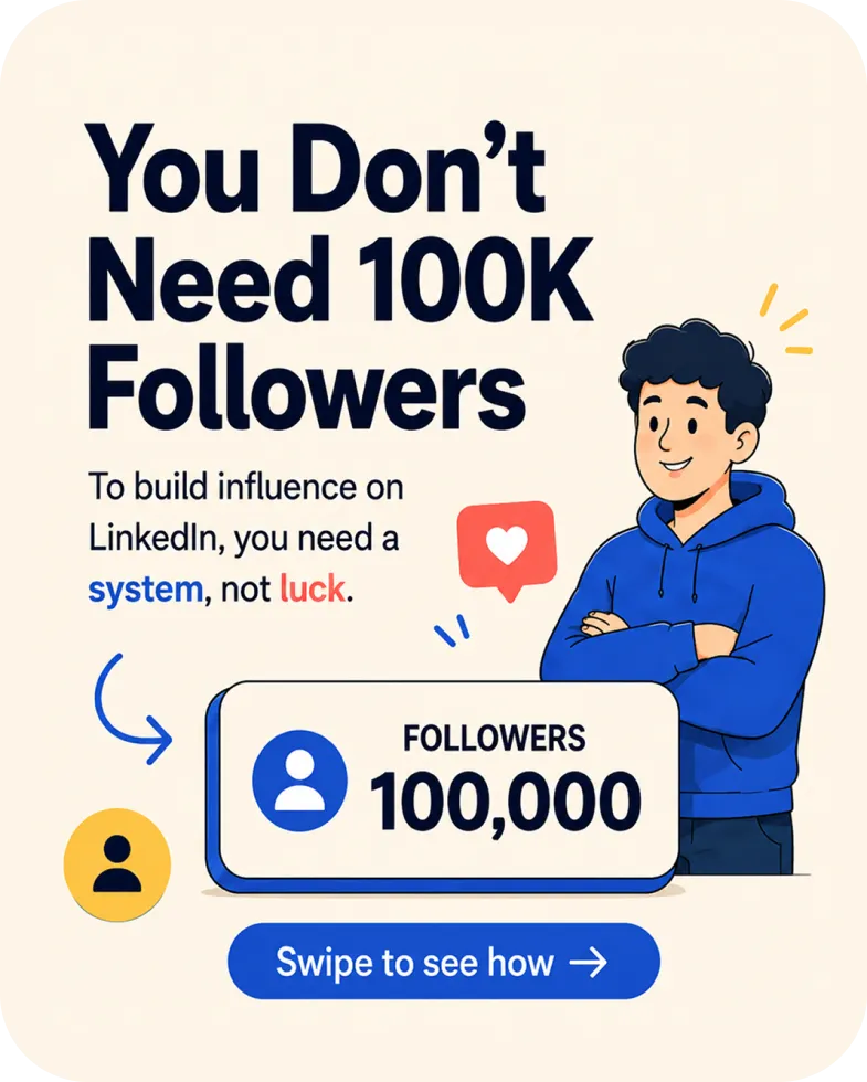 Carousel slide: You don't need 100K followers — you need a system, not luck