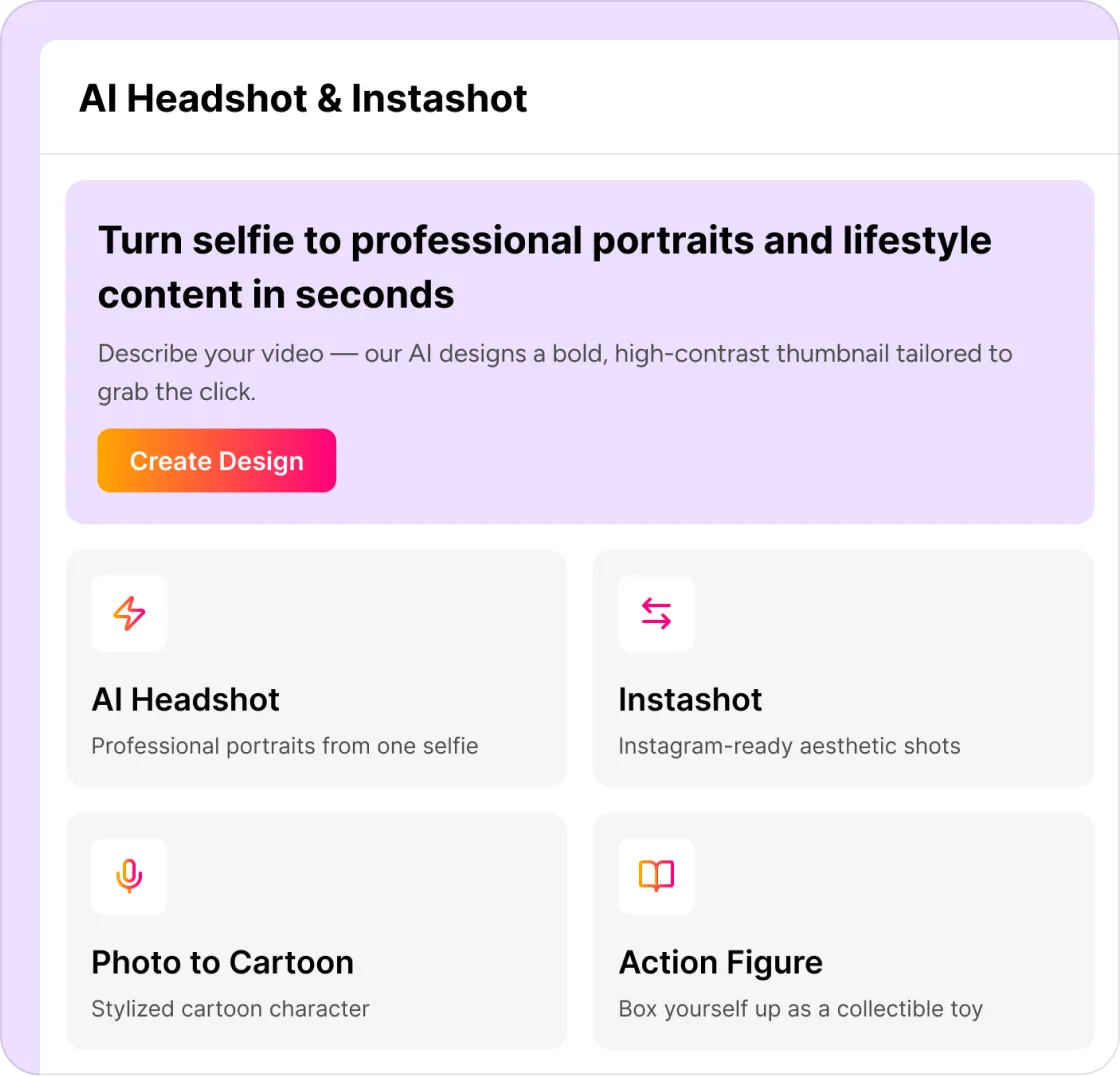 AI Headshot & Instashot — AI Headshot, Instashot, Photo to Cartoon, Action Figure