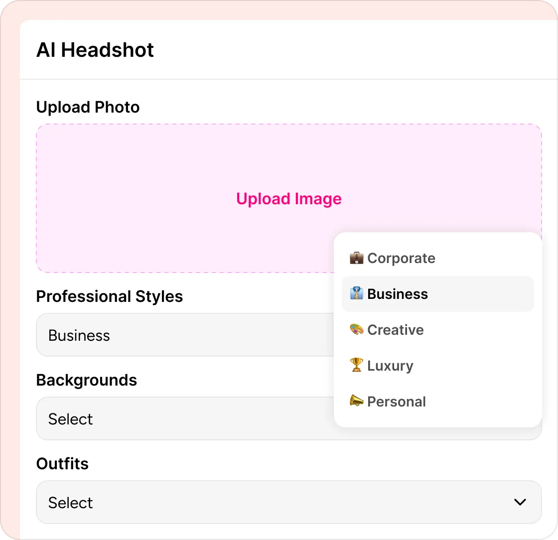 AI Headshot form preview