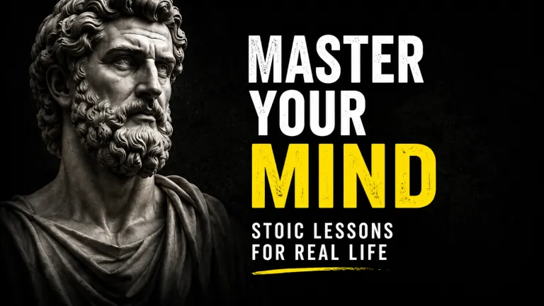 YouTube thumbnail: Master your mind — stoic lessons for real life with a classical marble bust